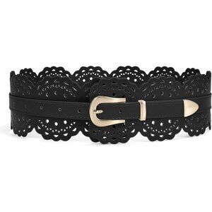 Women's Wide Dresses Chunky Thick Leather Waist Prong Buckle Belts Gold Black